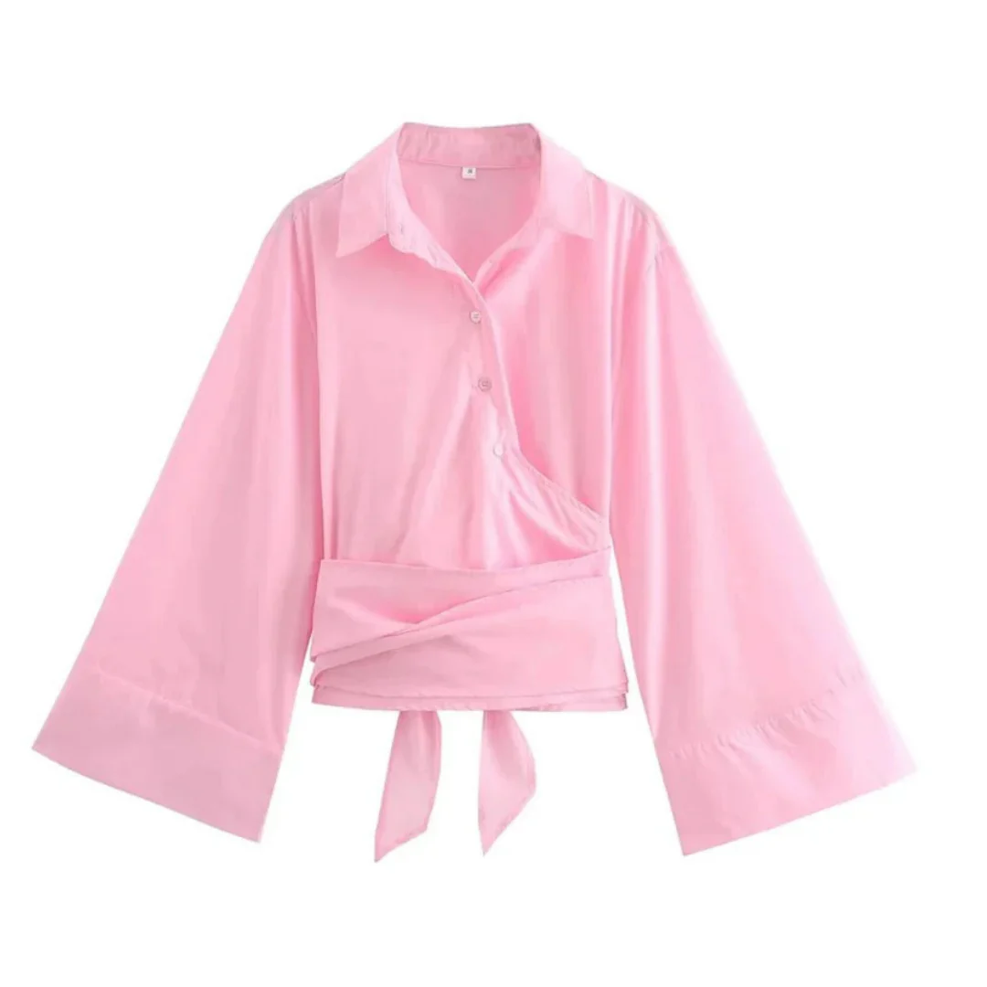 Elegancka damska koszula kimono z wiązaniem – długi rękaw - Szlenta