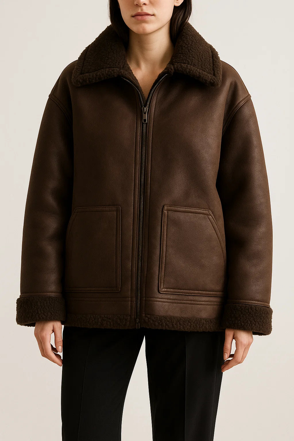 Damska kurtka z kołnierzem i podszewką typu shearling