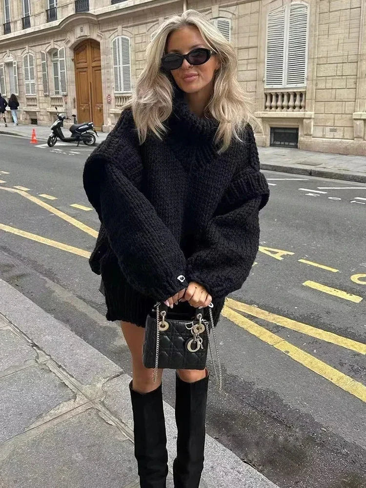 Damski sweter dzianinowy oversize z golfem