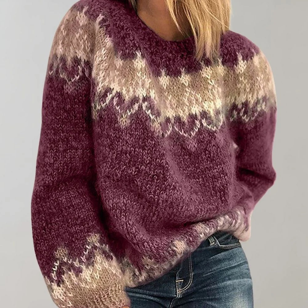 Damski sweter z grubego splotu z okrągłym dekoltem