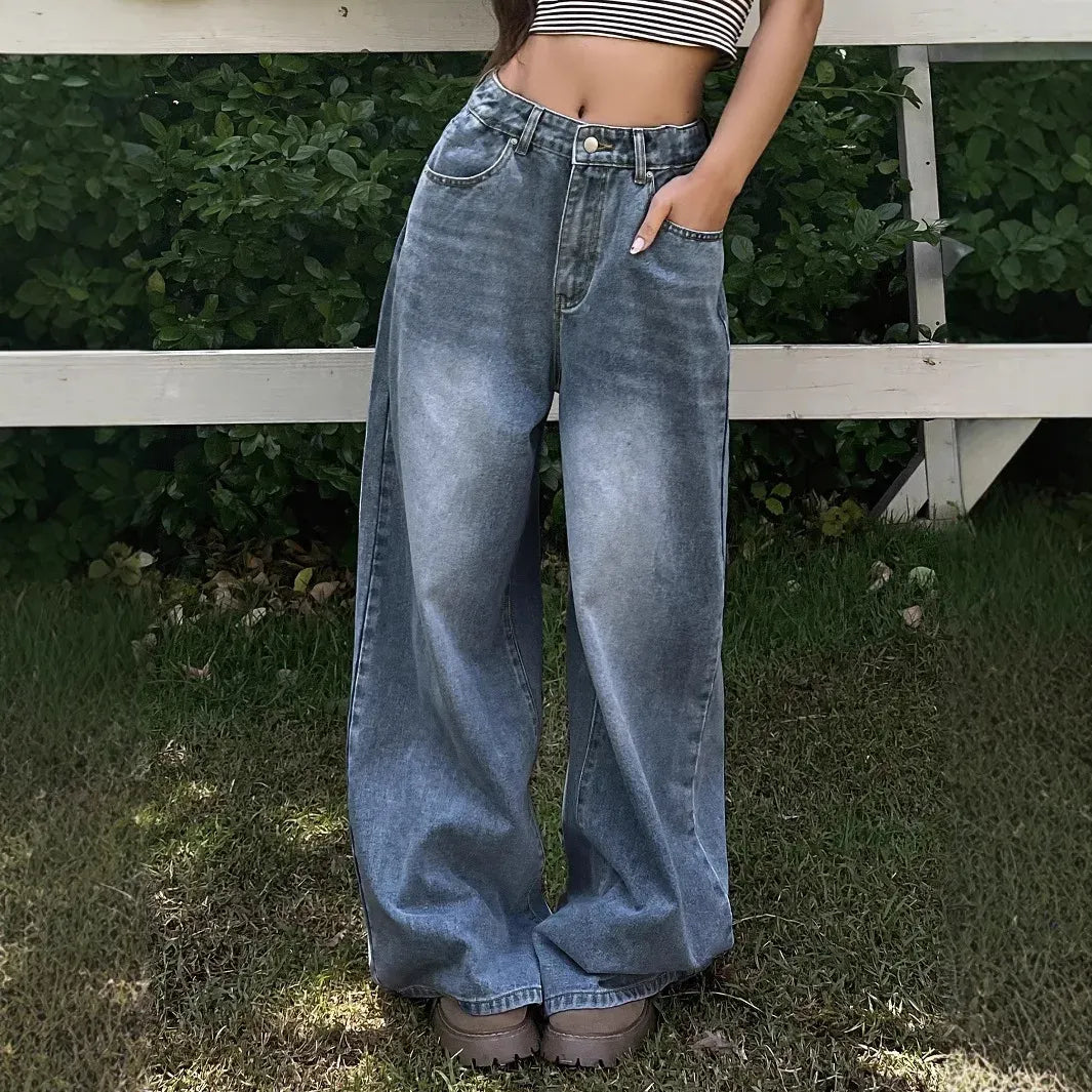 Damskie jeansy baggy z szerokimi nogawkami