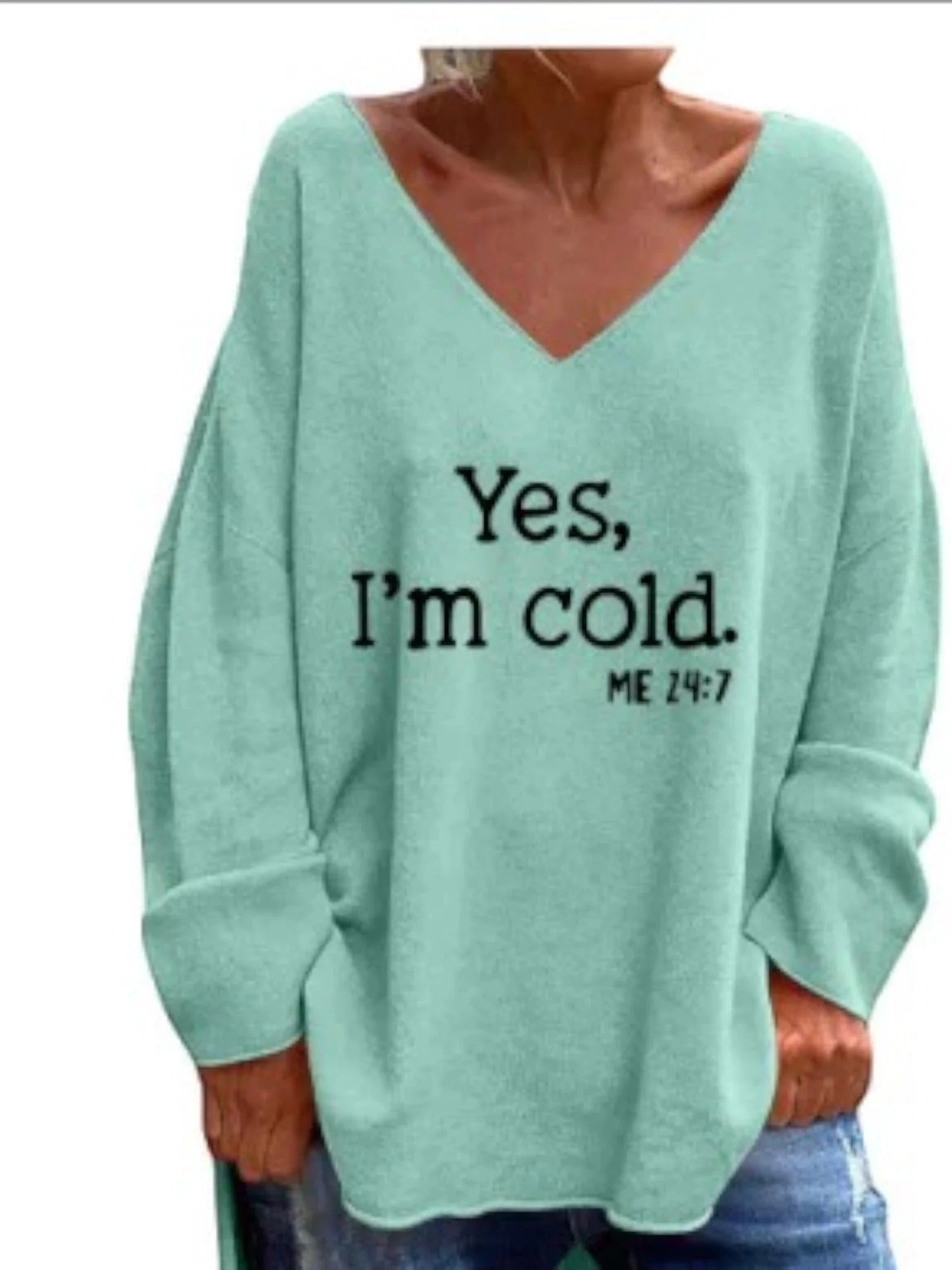 Damski sweter z dekoltem w serek oversize