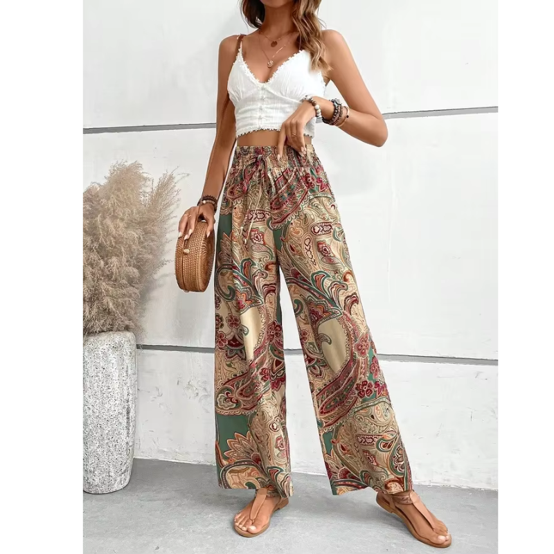 Damskie spodnie w stylu boho – szerokie nogawki - Szlenta
