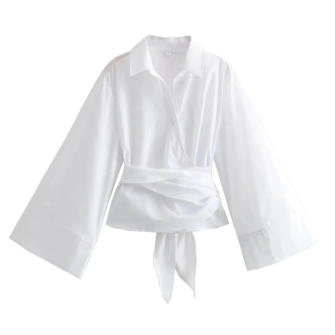 Elegancka damska koszula kimono z wiązaniem – długi rękaw - Szlenta