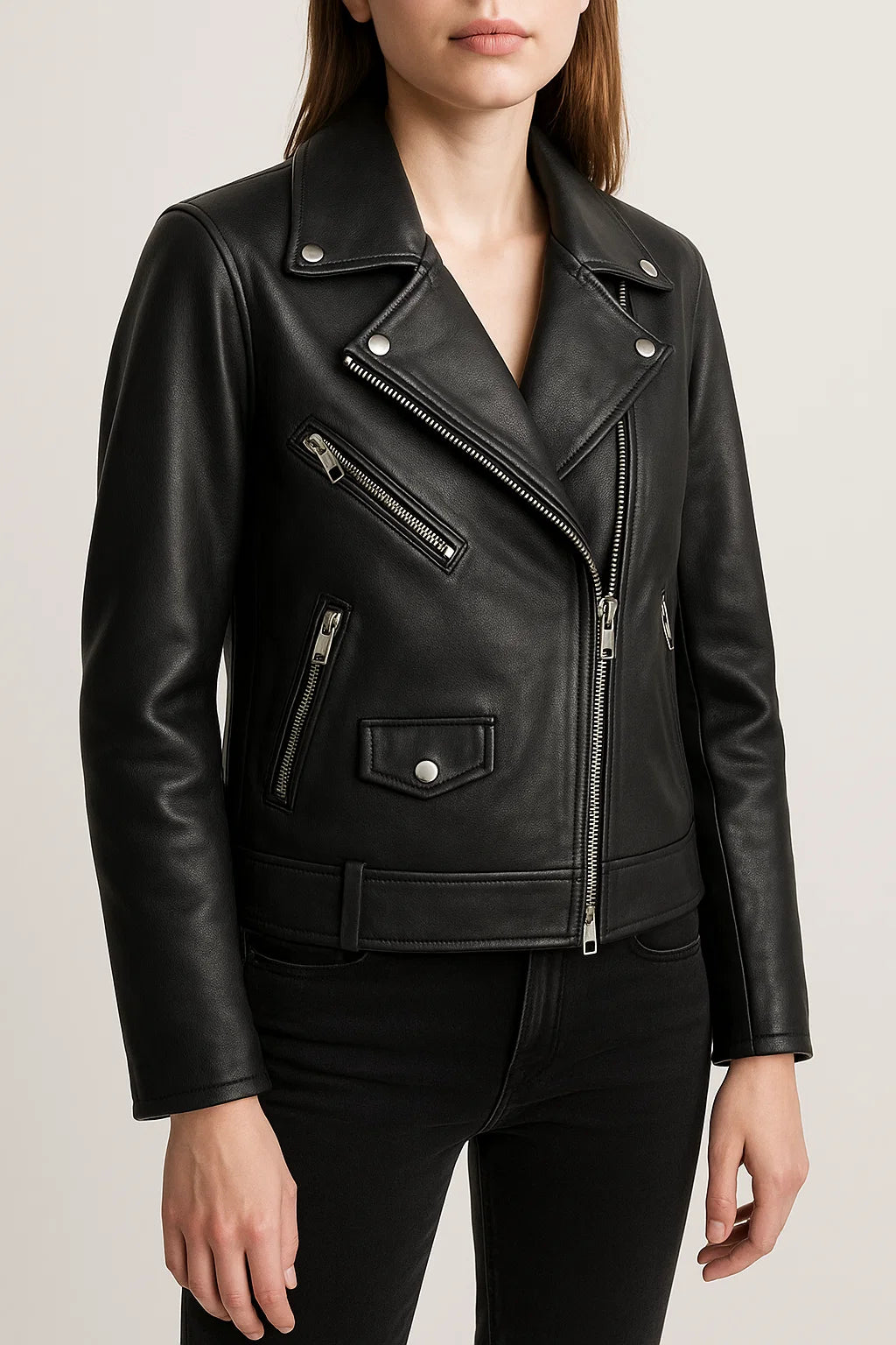 Damska kurtka biker z zamkiem błyskawicznym
