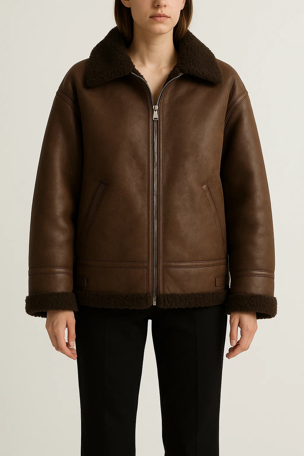 Damska kurtka z kołnierzem i podszewką typu shearling