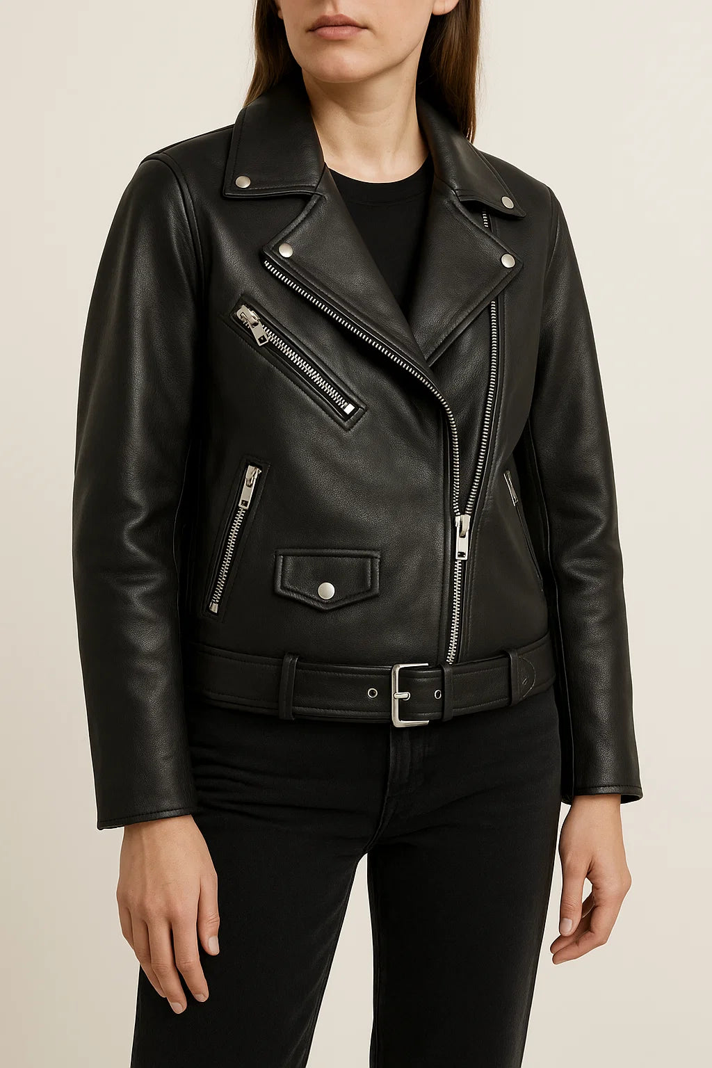 Damska kurtka biker z zamkiem błyskawicznym