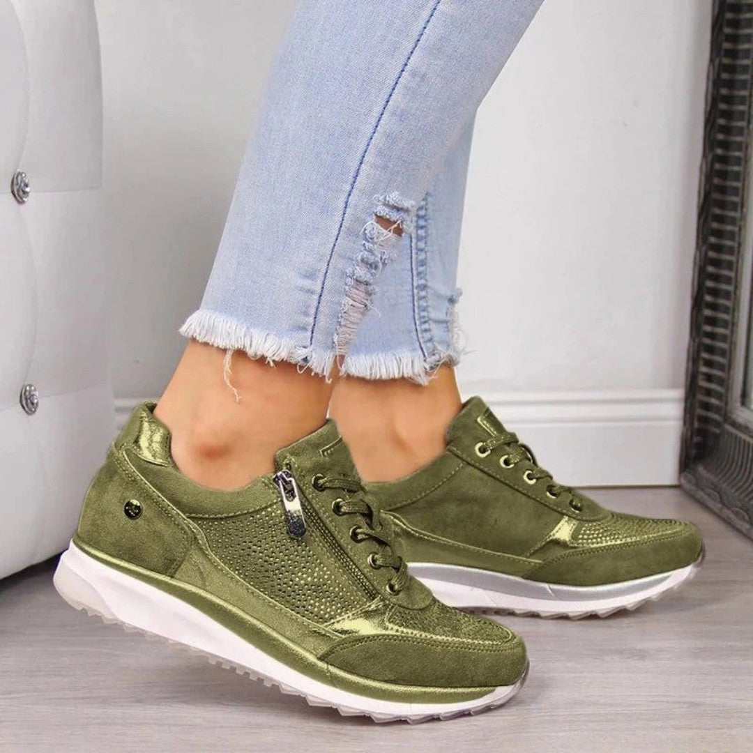 Damskie sneakersy z zamkiem i sznurowadłami