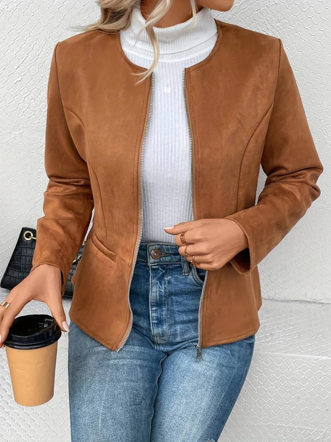 Damska kurtka typu suede-look