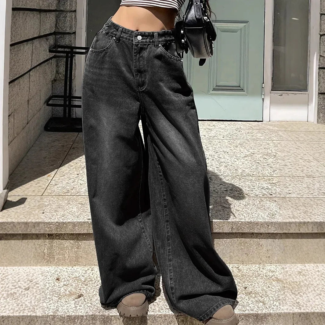 Damskie jeansy baggy z szerokimi nogawkami