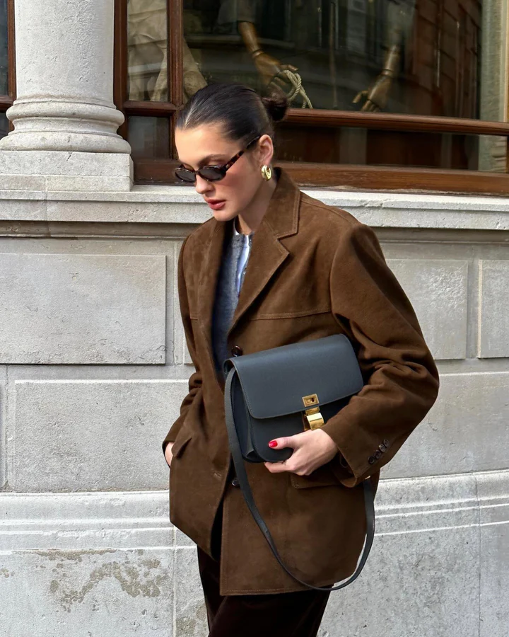 Damska marynarka typu suede-look w stylu retro