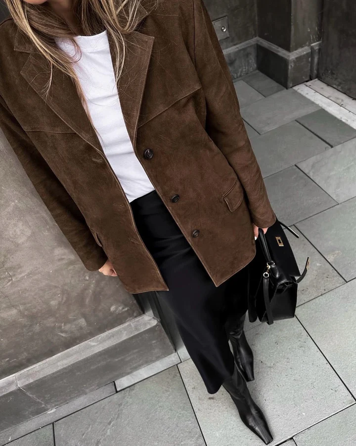 Damska marynarka typu suede-look w stylu retro