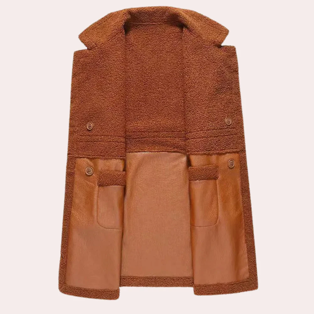 Damski płaszcz z kołnierzem – imitacja skóry i tkaniny typu teddy